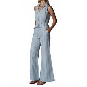 NEW HEVRON capri high rise wide-leg pant in blue stripe